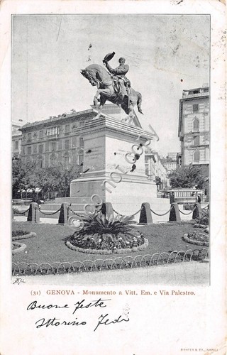 Cartolina Genova Monumento a Vittorio Emanuele Via Palestro