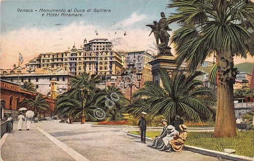 Cartolina Genova Monumento Duca di Galliera Hotel Miramare Illustrata anni …