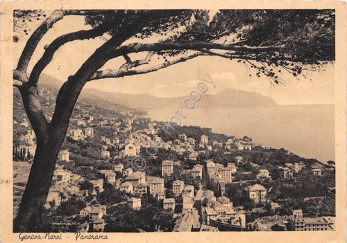 Cartolina Genova Nervi Panorama 1947 sporca