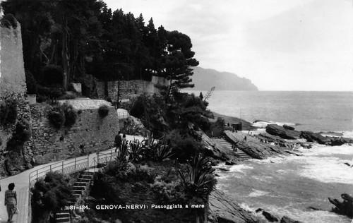 Cartolina Genova Nervi Passeggiata a mare 1957