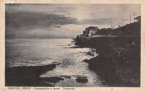 Cartolina Genova Nervi Passeggiata a mare Tramonto 1941