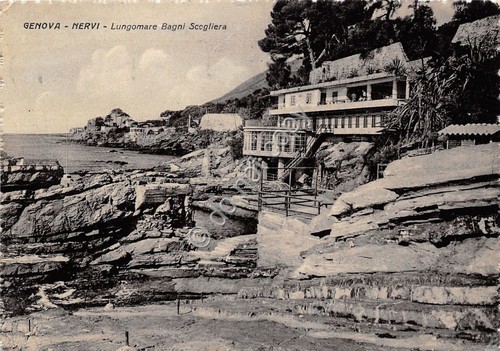 Cartolina Genova Nervi Stabilimento Bagni Scogliera lungomare 1955