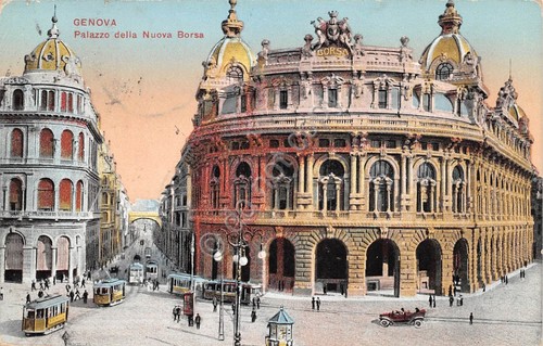 Cartolina Genova Palazzo della Nuova Borsa illustrata 1919