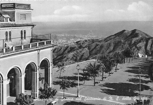 Cartolina Genova panorama da Santuario di N.S. della Guardia