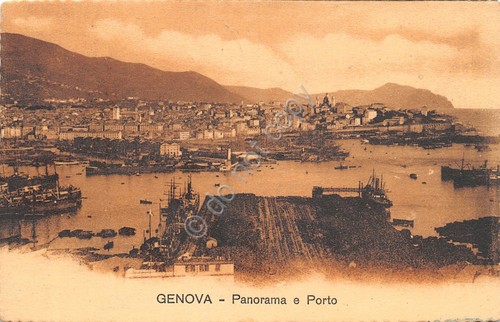 Cartolina Genova Panorama e Porto seppiata