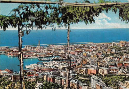 Cartolina Genova Panorama illustrata 1963