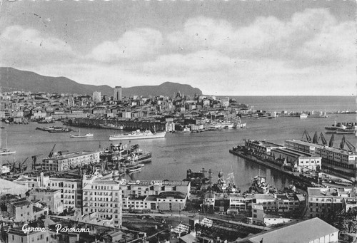 Cartolina Genova Panorama Porto Navi 1956