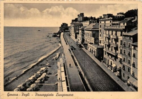 Cartolina Genova Pegli Passeggiata Lungomare ingiallita