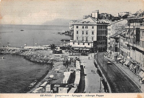 Cartolina Genova Pegli Spiaggia Albergo Puppo 1956 danneggiata