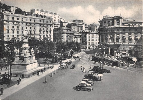 Cartolina Genova Piazza Acquaverde auto d'epoca animata ed. Cali