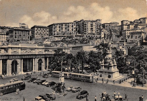 Cartolina Genova Piazza Acquaverde Stazione Principe Monumento Colombo auto bus