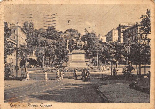 Cartolina Genova Piazza Corvetto animata 1942