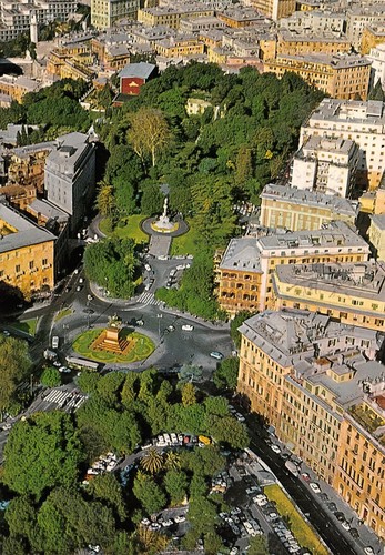 Cartolina Genova Piazza Corvetto Panorama aereo 1978