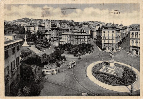 Cartolina Genova Piazza Corvetto tram 1940