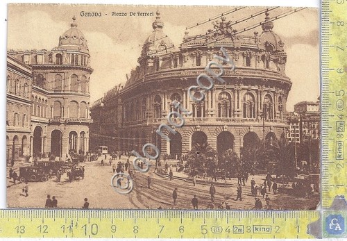 Cartolina Genova Piazza De Ferrari Animata 1922