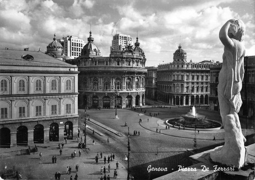 Cartolina Genova Piazza De Ferrari Animata 1957