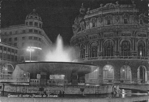 Cartolina Genova Piazza De Ferrari Notturno 1960
