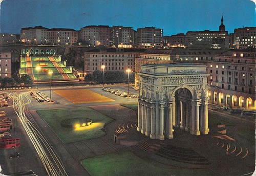 Cartolina Genova Piazza della Vittoria notturno