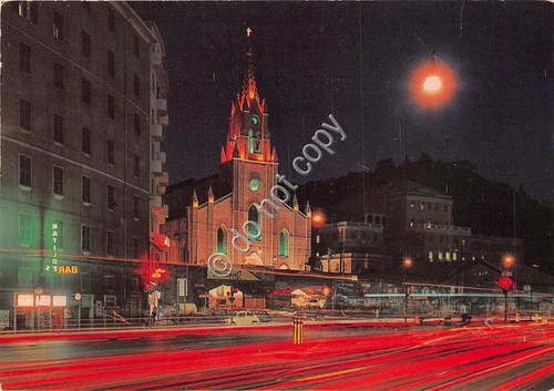 Cartolina Genova Piazza Dinegro Chiesa San Teodoro notturno