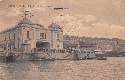 Cartolina Genova Ponte Alberto Re del Belgio 1917 animata