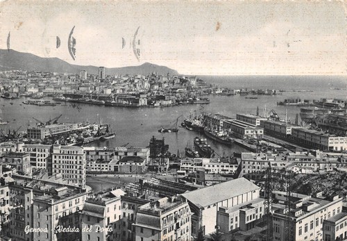 Cartolina Genova Porto navi 1953
