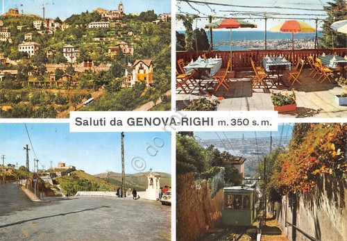 Cartolina Genova Righi vedute varie Timbro PT 1961