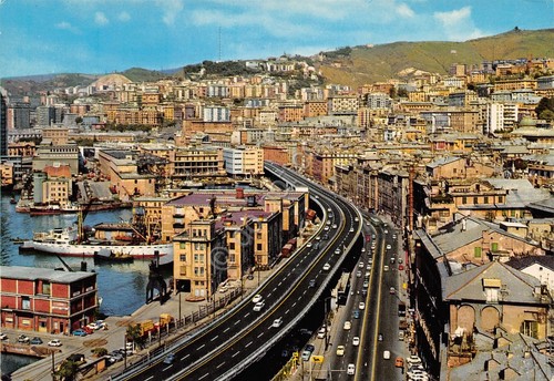 Cartolina Genova Sopraelevata e Via Gramsci 1985