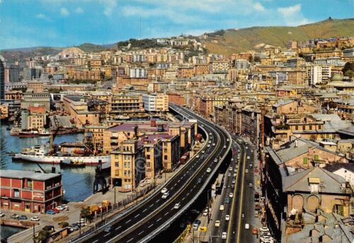 Cartolina Genova Sopraelevata e Via Gramsci 1985