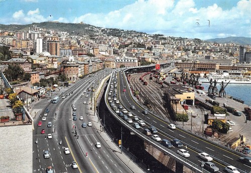 Cartolina Genova Sopraelevata Via Buozzi 1971