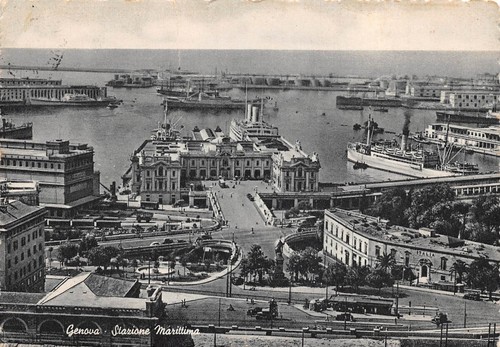 Cartolina Genova Stazione marittima porto navi 1957