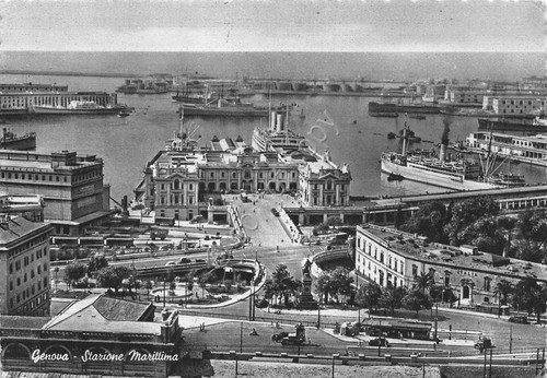 Cartolina Genova stazione marittima porto strade navi 1963 Timbro esercito