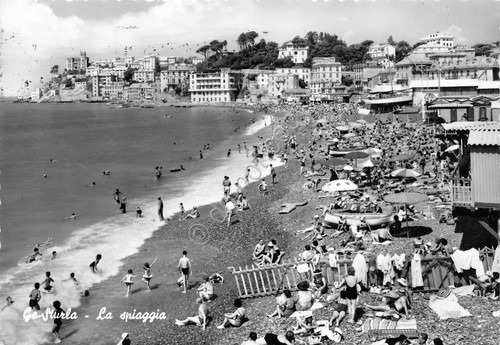 Cartolina Genova Sturla spiaggia stabilimenti Timbro Centenario Capitaneria 1965