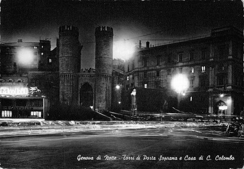 Cartolina Genova Torri di Porta Soprana Notturno 1962