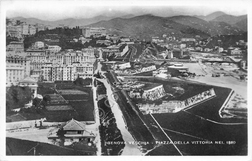 Cartolina Genova vecchia Piazzale della Vittoria nel 1880 fotocartolina