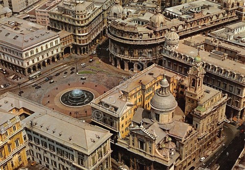 Cartolina Genova veduta aerea di Piazza De Ferraris