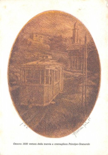 Cartolina Genova Vettura della tranvia a cremagliera Principe Granarolo Rirpoduz