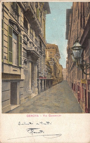 Cartolina Genova Via Garibaldi illustrata 1907