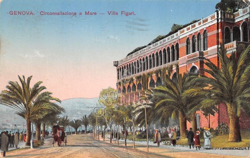 Cartolina Genova Villa Figari Circonvallazione a Mare illustrata 1920