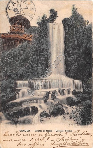 Cartolina Genova Villetta Di Negro cascata d'acqua anni '10
