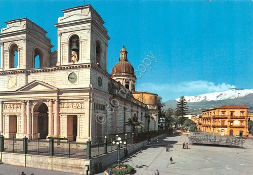 Cartolina Giarre Piazza Duomo Chiesa Madre Etna anni '60