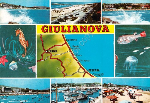 Cartolina Giulianova vedute mappa 1971 (Teramo)