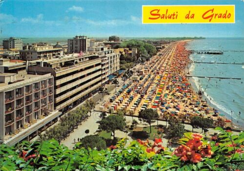 Cartolina Grado panorama spiaggia 1983