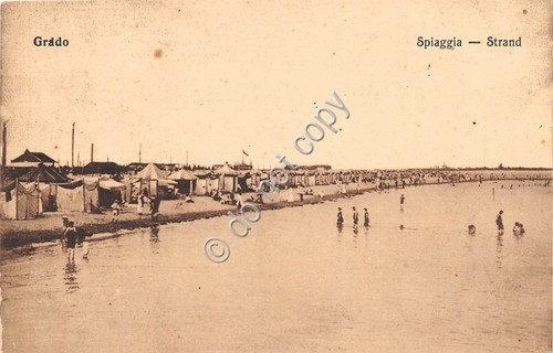 Cartolina Grado Spiaggia animata 1909