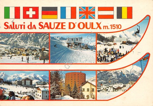 Cartolina grafica sci Sauze D'Oulx vedute varie piste da sci …