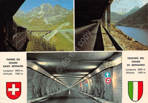 Cartolina Gran San Bernardo Tunnel e Galleria 3 vedute 1984