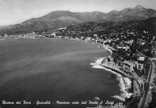 Cartolina Grimaldi Mentone visto dal Ponte S. Luigi 1953