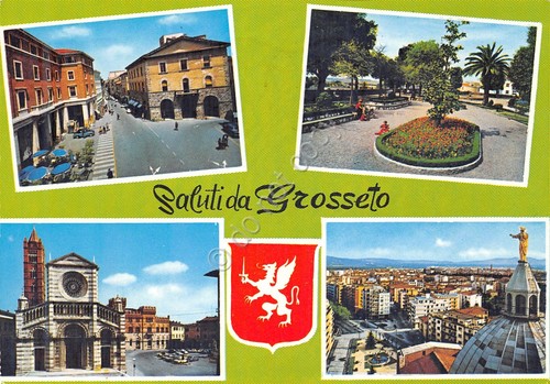Cartolina Grosseto vedute varie 1973 stemma