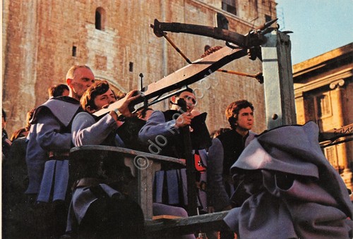 Cartolina Gubbio Palio della Balestra arcieri animata anni '80