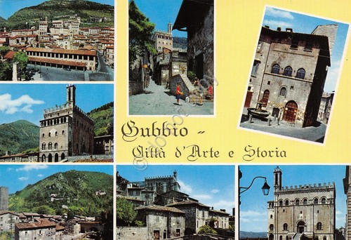 Cartolina Gubbio vedute paese animata 1982 (Perugia)