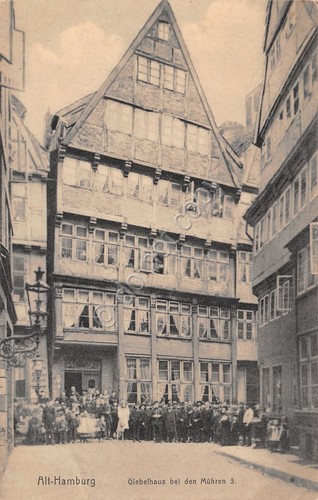 Cartolina Hamburg Alt Giebelhaus bei den Muhrens animata